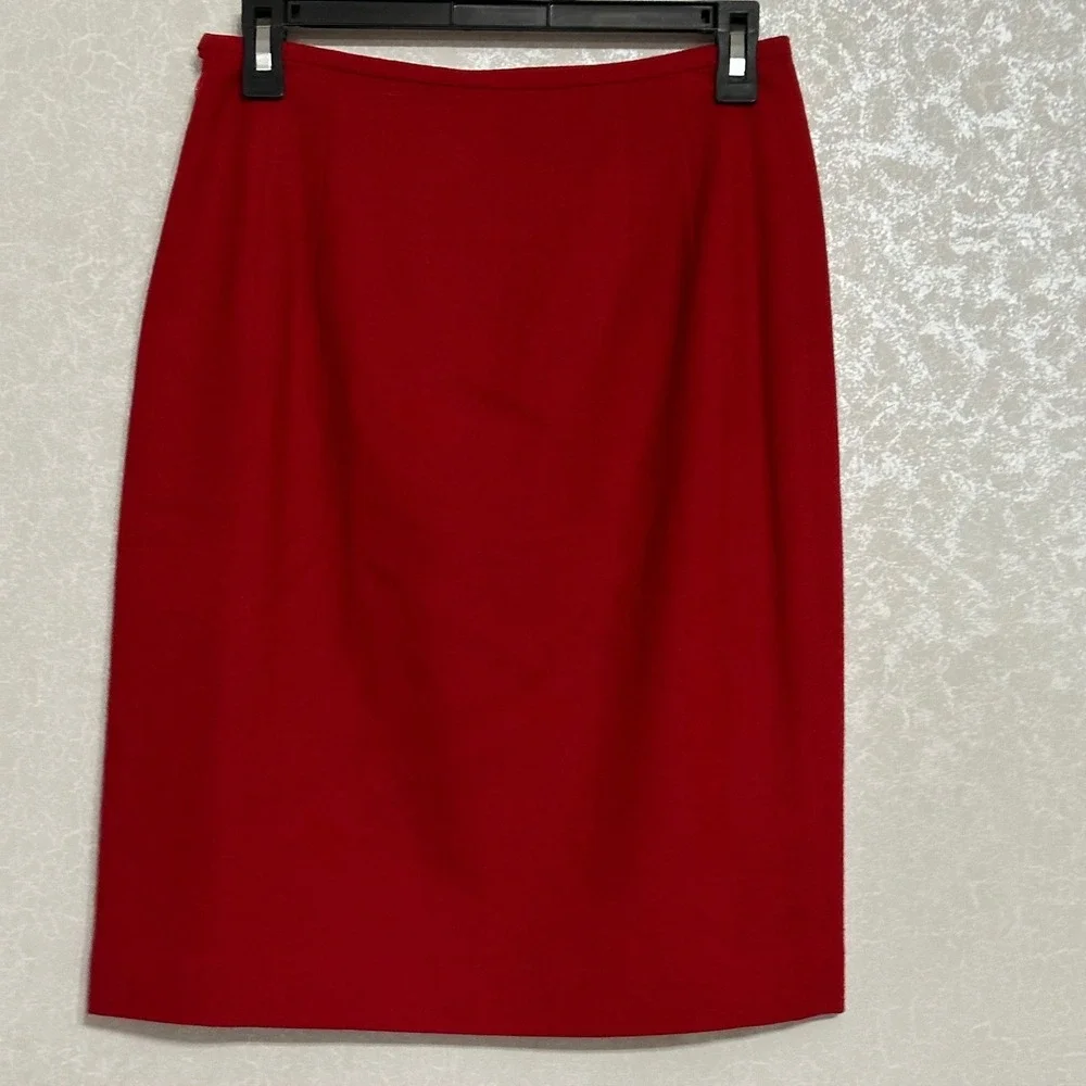 Linda Allard Ellen Tracy Pencil Skirt 100% Pure Wool Classic Red Minimalist Sz 8